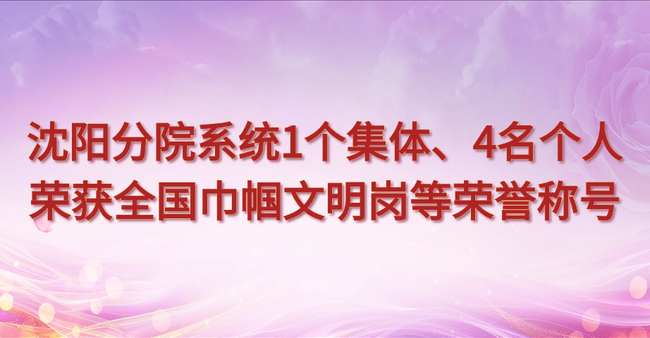 沈阳分院系统1个集体、4名个人荣获全国巾帼文明岗等荣誉称号